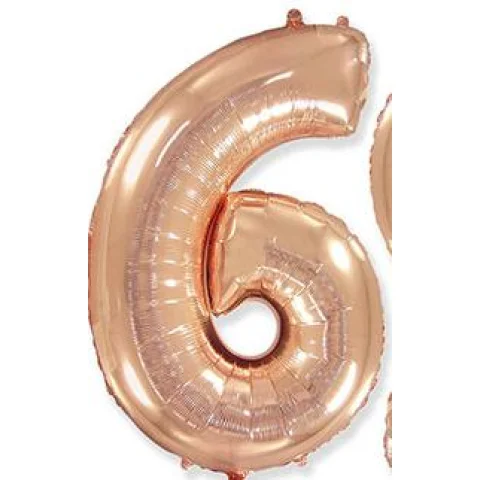 Фольгированная цифра, розовое золото, 6