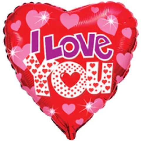 Яркие сердечки I Love You, фольгированный шар