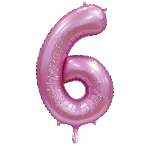 Фольгированная цифра, розовый сатин, 6