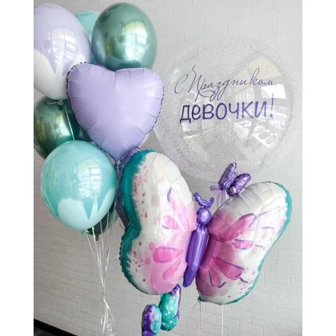 Букет шаров "Весенний" с бабочкой и гигантом