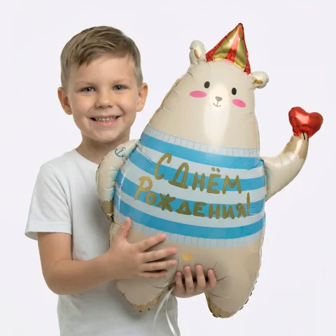 Фольгированный шар Фигура, Мишка с сердечком, Сатин