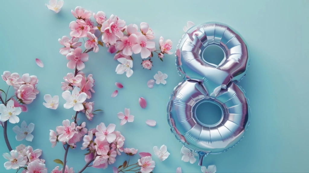 Фольгированная цифра 8 и цветы