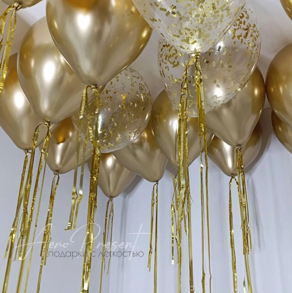 Золотой микс "Конфетти и хром" на ленте дождик