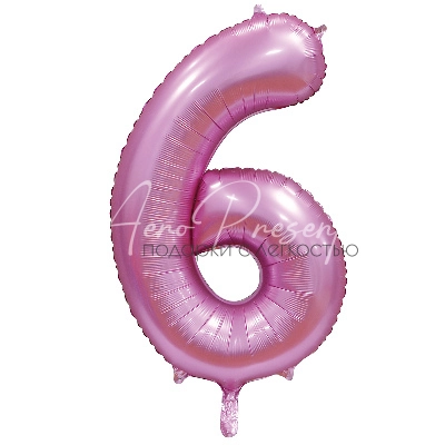 Фольгированная цифра, розовый сатин, 6