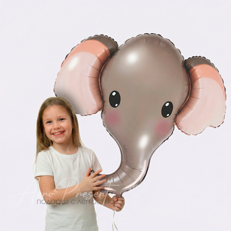 Фольгированный шар Голова слона серая