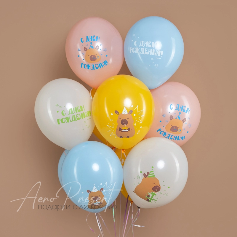 Воздушные шары "Капибара, С Днём Рождения"