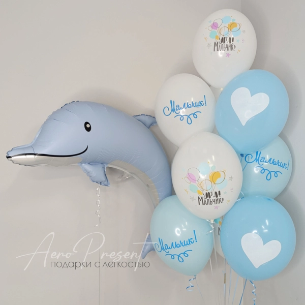 Набор шаров с дельфином на выписку мальчика