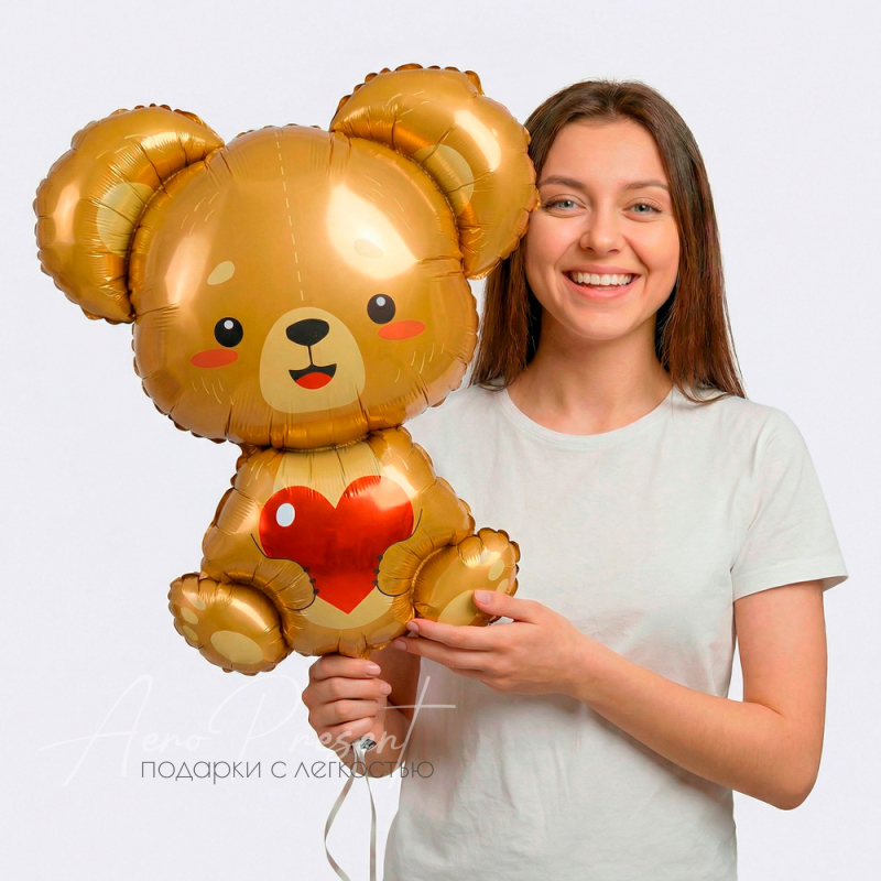 Плюшевый мишка с сердцем, фольгированный шар