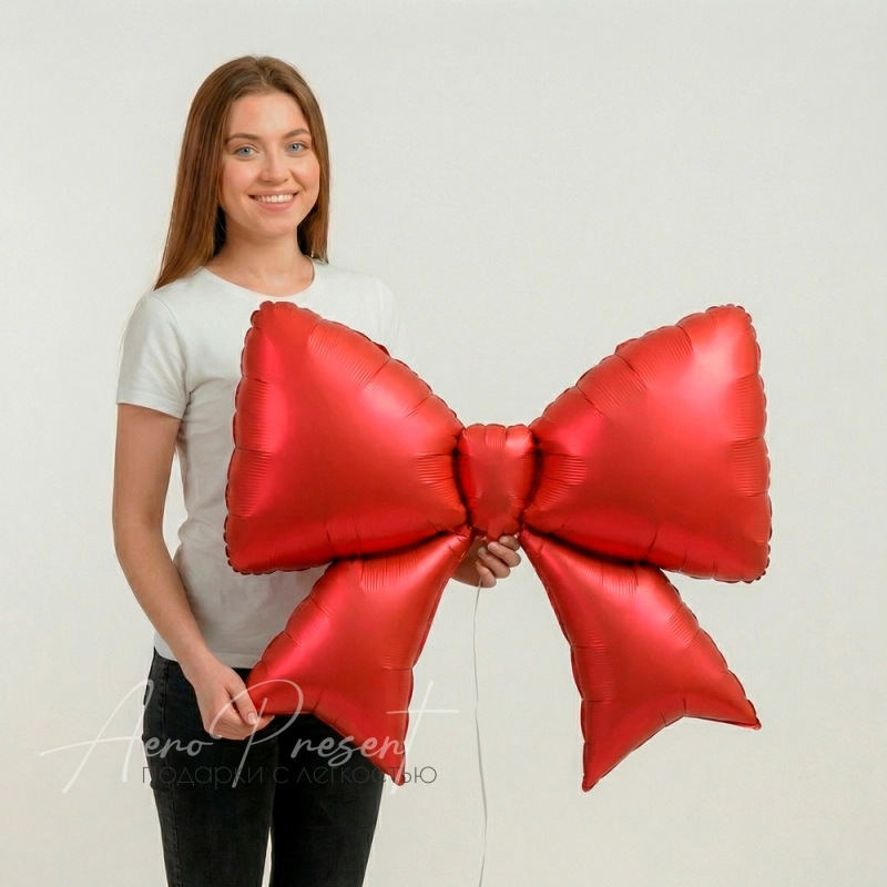 Фольгированный шар Бант, Красный, Сатин