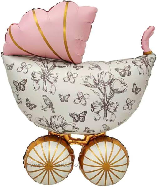 Фольгированный шар "Коляска ретро", Розовый Сатин 