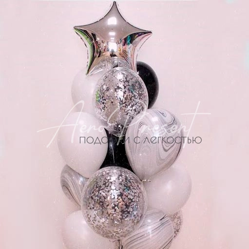 Черно белый фонтан шаров с агатами