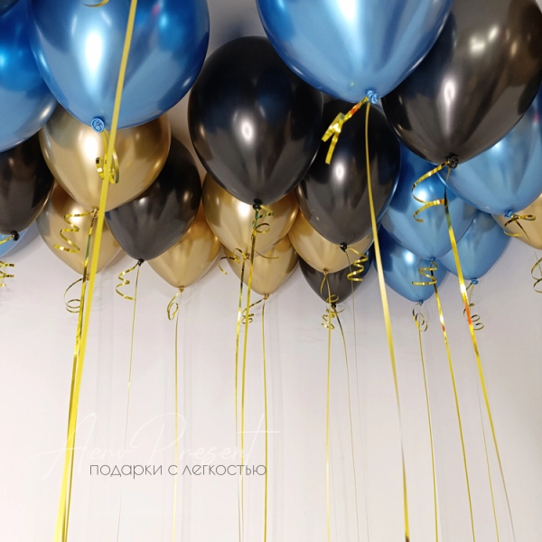 Микс шаров черный, синий, золотой хром