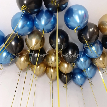 Микс шаров черный, синий, золотой хром