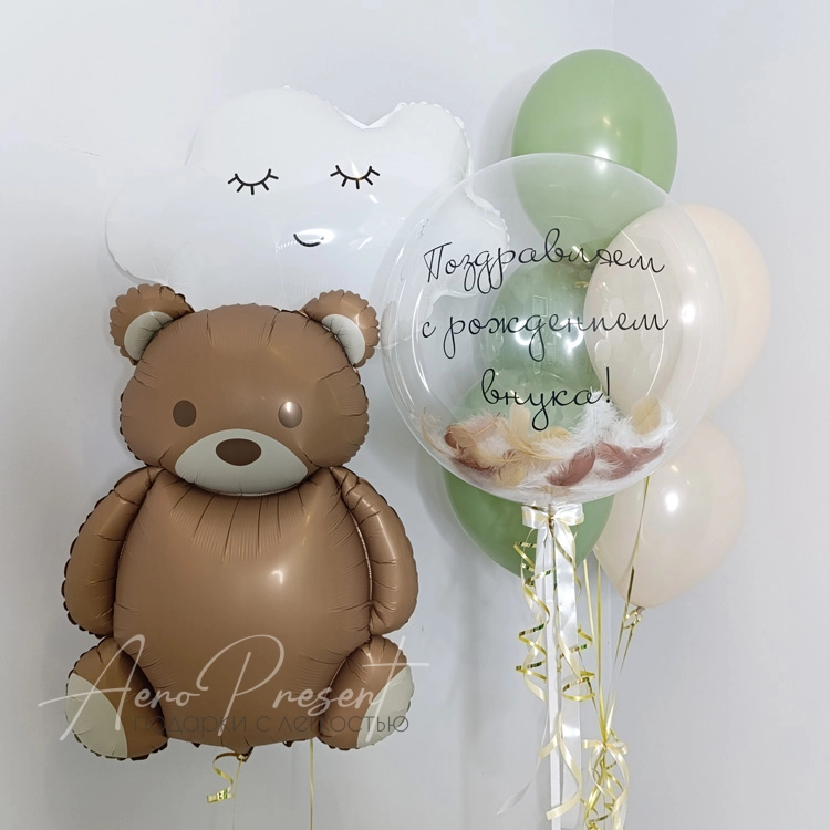Набор шаров на выписку с мишкой и облачком