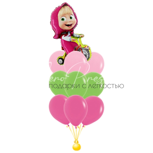 Маша на велосипеде, букет