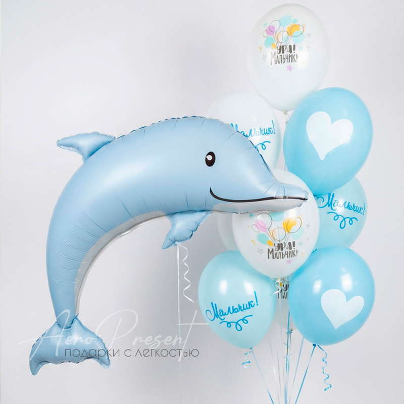 Набор шаров с дельфином на выписку мальчика