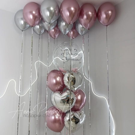 Набор воздушных шаров "Розово-серебряный дождь"