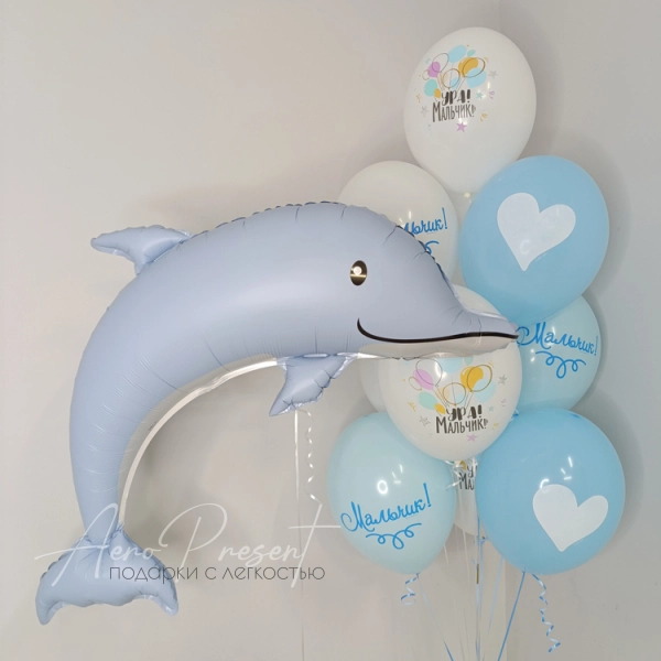 Набор шаров с дельфином на выписку мальчика