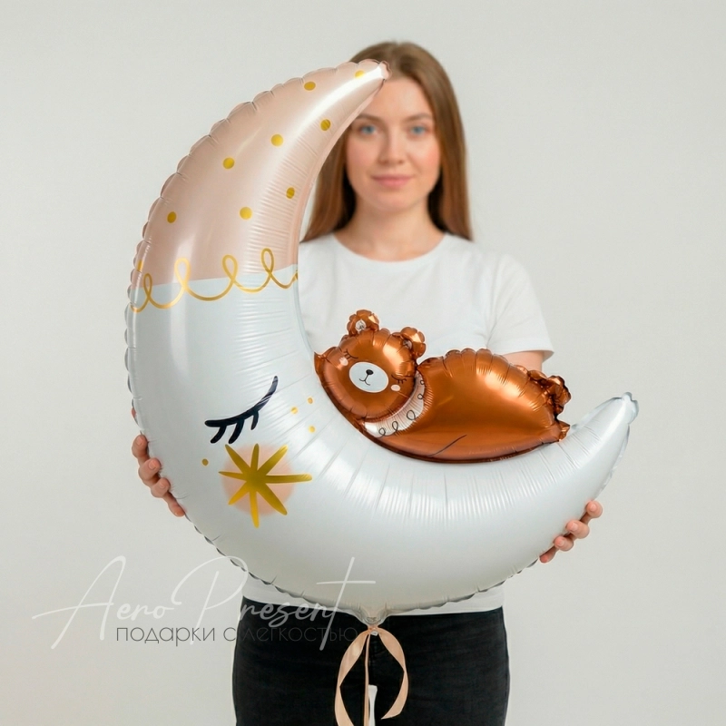 Фольгированный шар Полумесяц с медвежонком