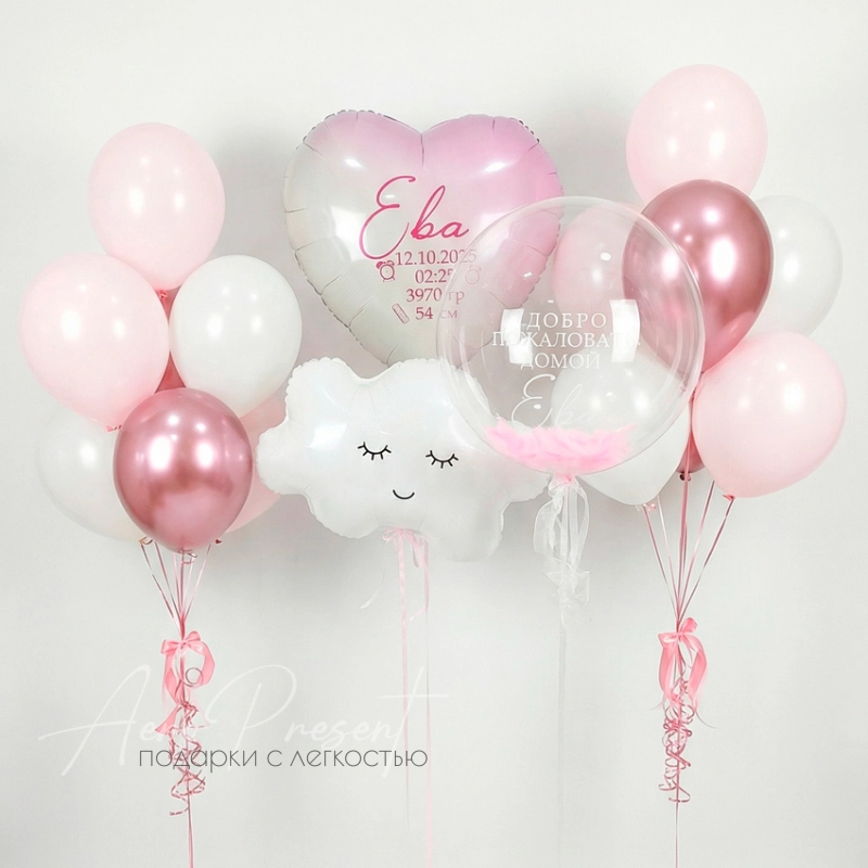 Набор шаров на выписку девочке "Воздушная нежность"