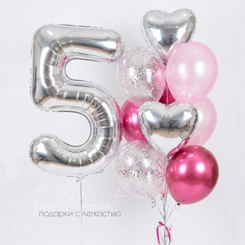 Набор шаров "Розовая роскошь" с цифрой на выбор