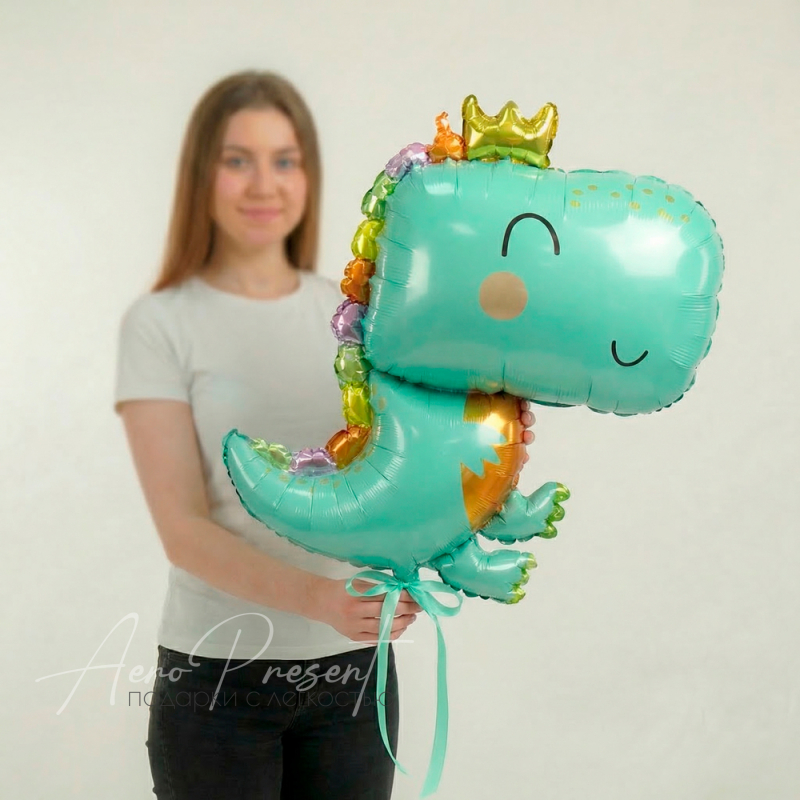 Динозаврик в короне, фольгированный шар