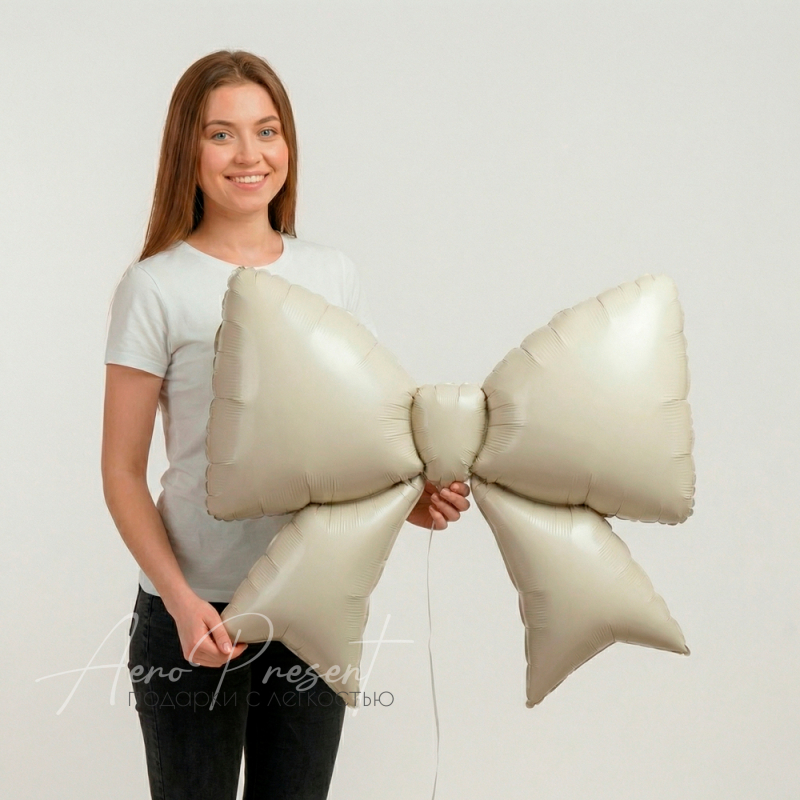 Фольгированный шар Фигура, Бант, Кремовый, Сатин