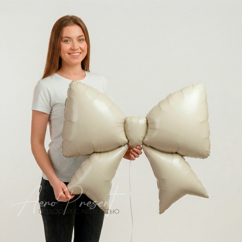 Фольгированный шар Фигура, Бант, Кремовый, Сатин