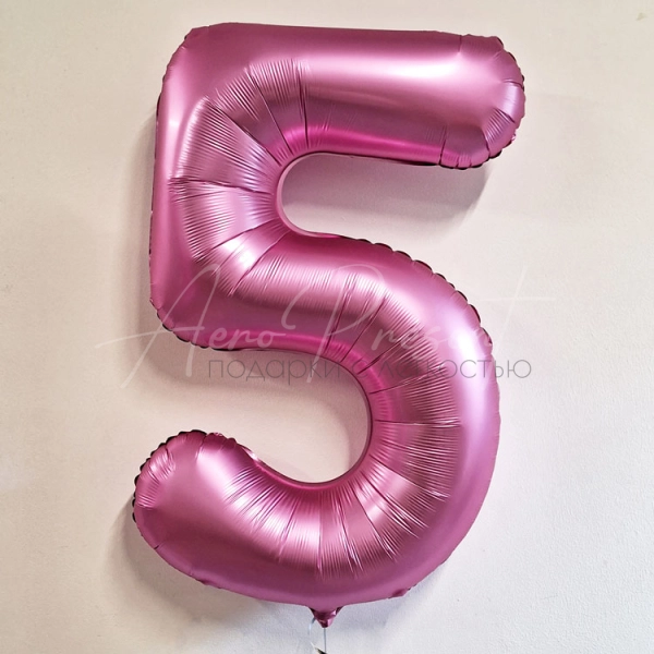 Фольгированная цифра, розовый сатин, 5