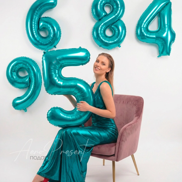 Бирюзовая фольгированная цифра