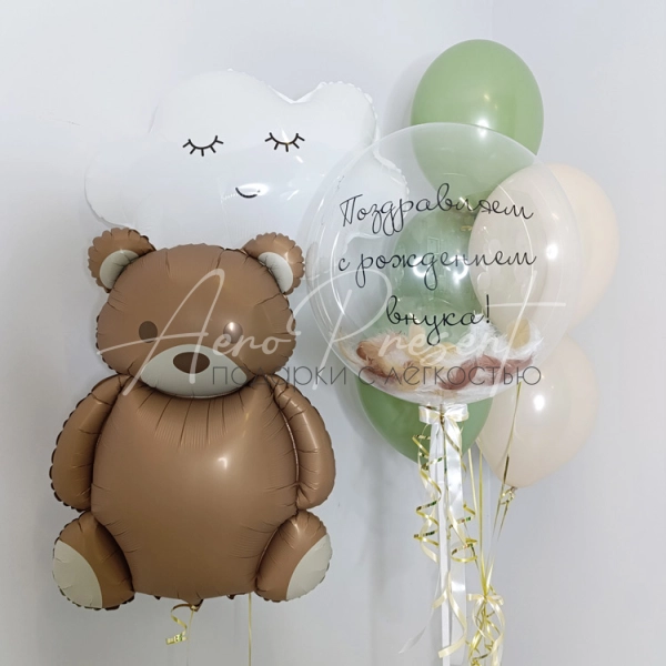 Набор шаров на выписку с мишкой и облачком