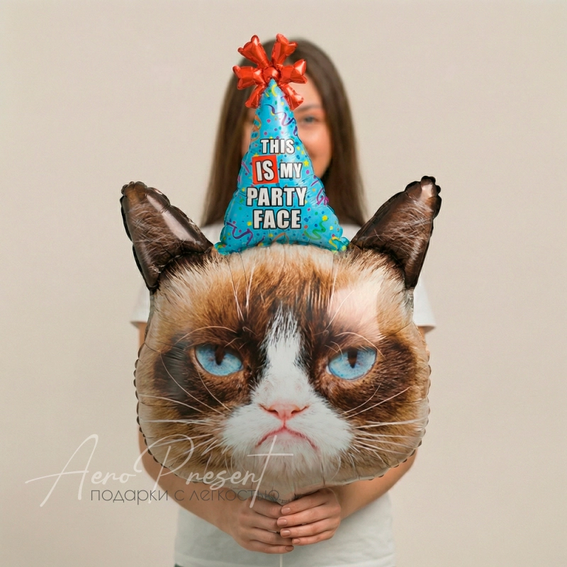 Фольгированный шар Фигура, Сердитая кошка в колпаке