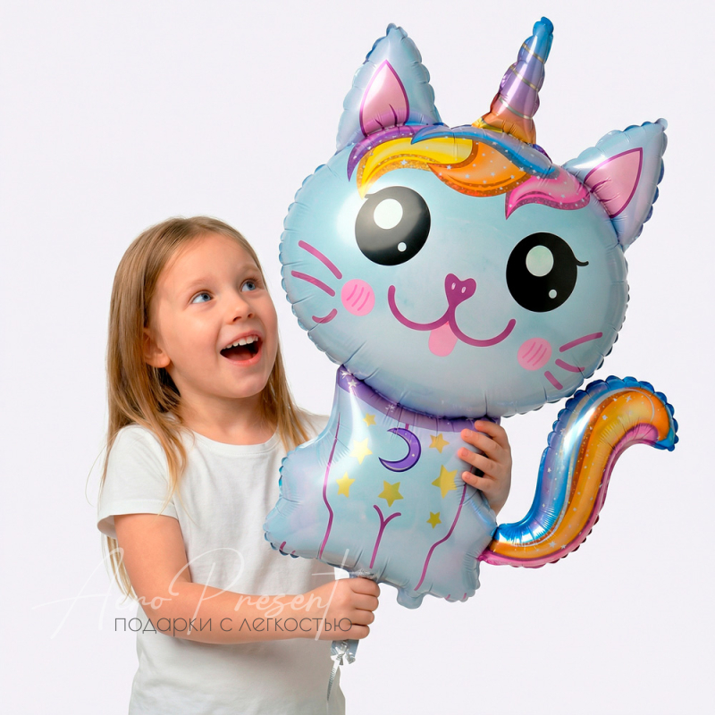 Фольгированный шар Кот-единорог