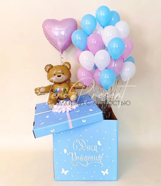 Коробка сюрприз "Розово Голубая с медвежонком"