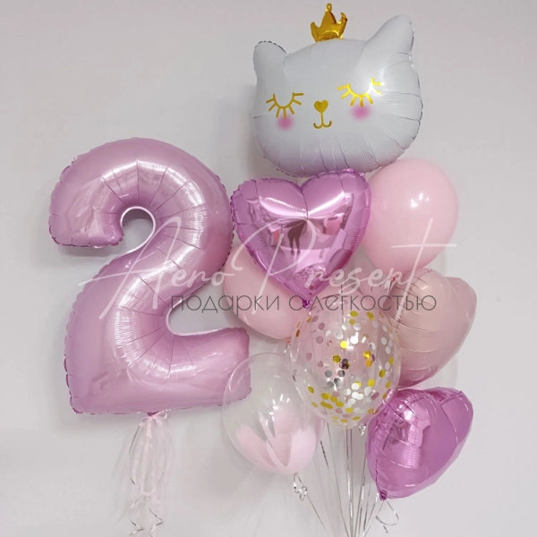 Набор шаров с кошечкой и цифрой на выбор