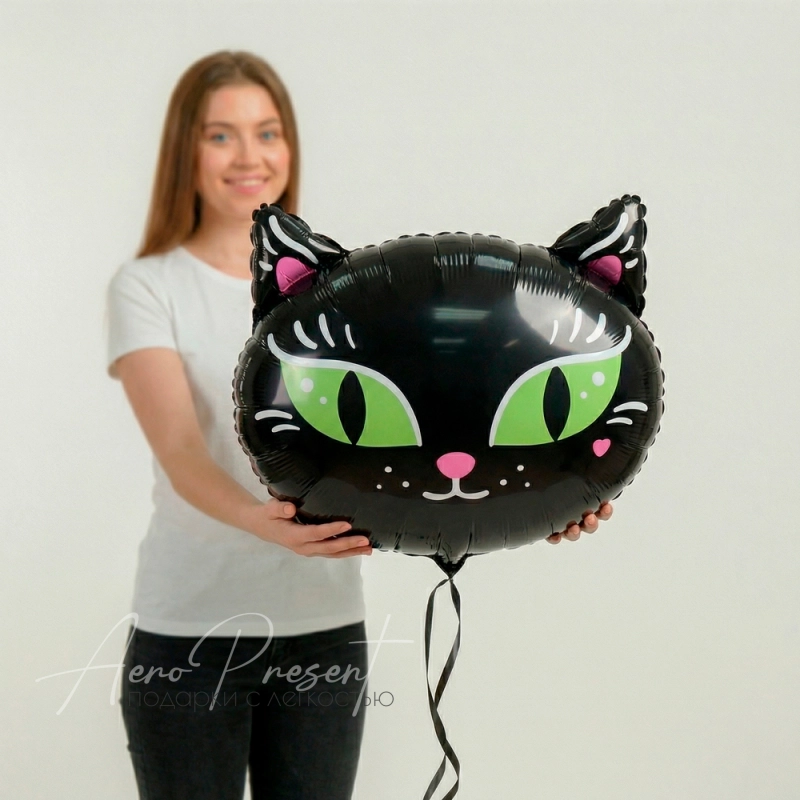 Фольгированный шар Фигура, Голова черной кошки