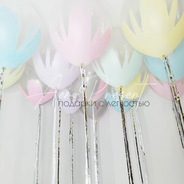 Микс нежных цветов браш, на ленте дождь