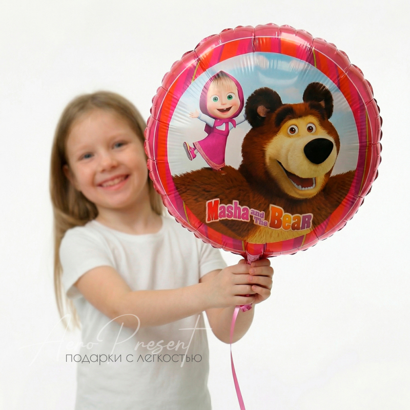 Фольгированный шар круг "Маша и Медведь"