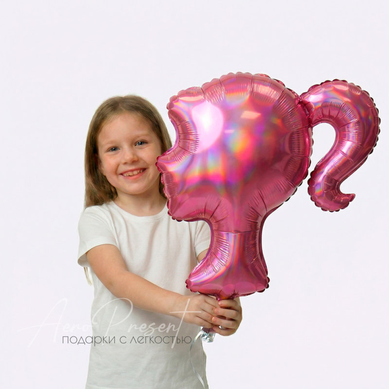 Фольгированный шар Профиль девушки, Розовый, Голография, Барби