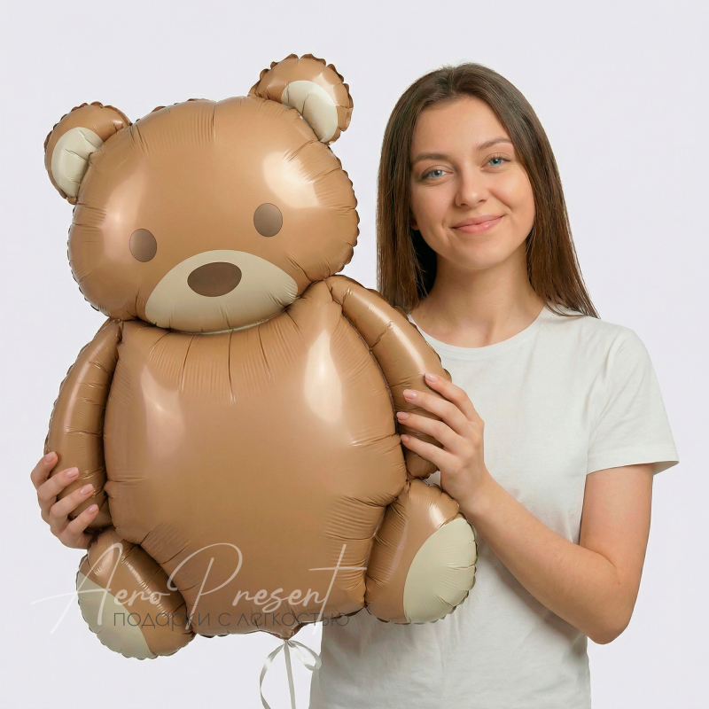 Фольгированный шар Мишка, Сатин