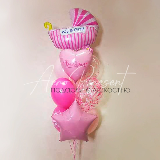 Букет с коляской новорожденной девочке