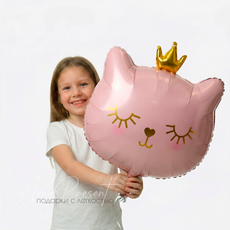 Фольгированный шар "Котенок, принцесса", розовый шар