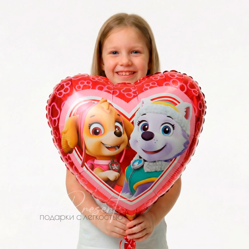 Фольгированный шар-сердце "Щенячий Патруль"