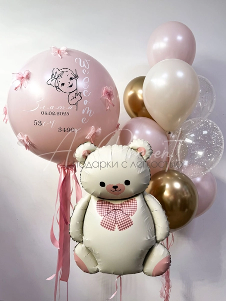 Набор шаров новорожденной девочке "Северный мишка"