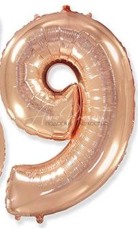Фольгированная цифра, розовое золото, 9