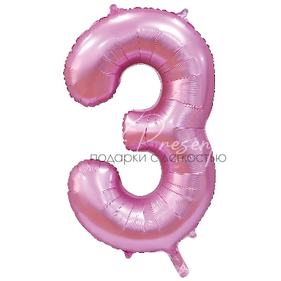 Фольгированная цифра, розовый сатин, 3
