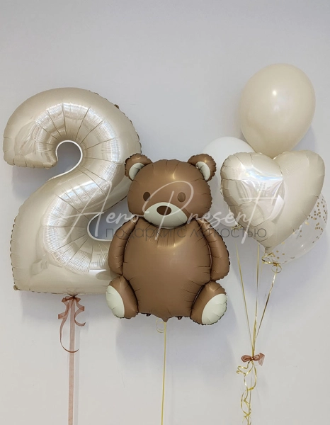 Набор шаров с цифрой и медвежонком
