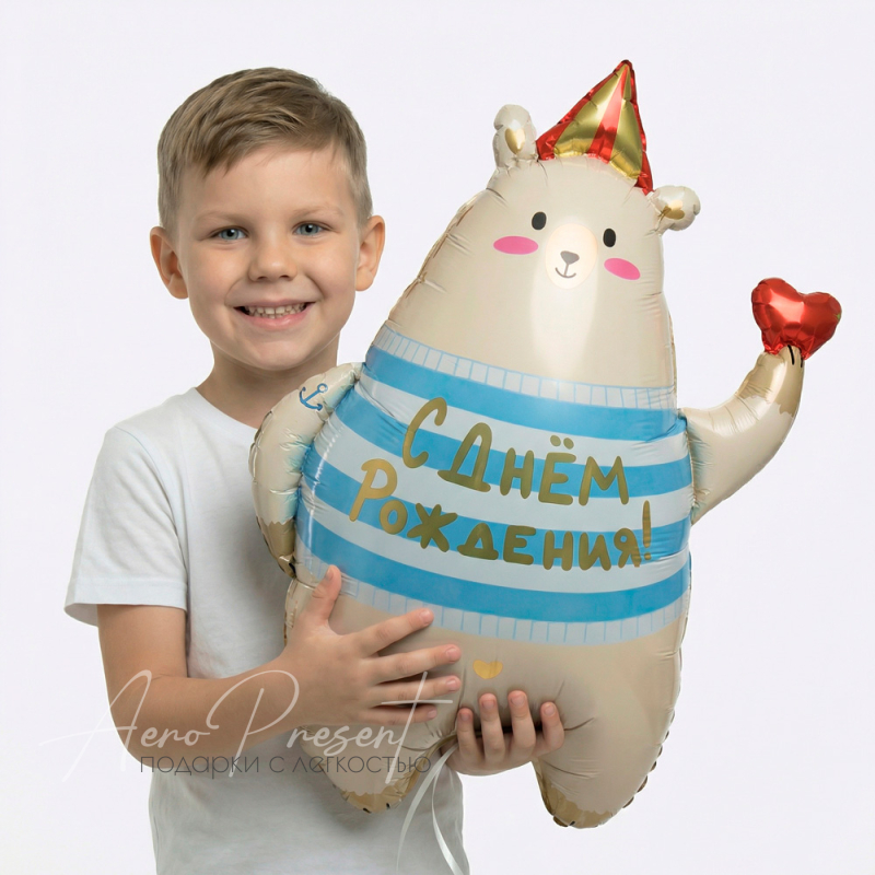 Фольгированный шар Фигура, Мишка с сердечком, Сатин