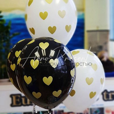 Сердца золотые, латексные шары