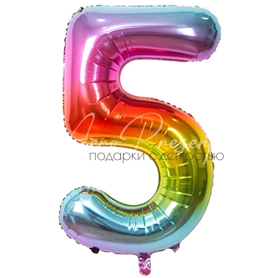 Фольгированная цифра, радуга металлик, 5